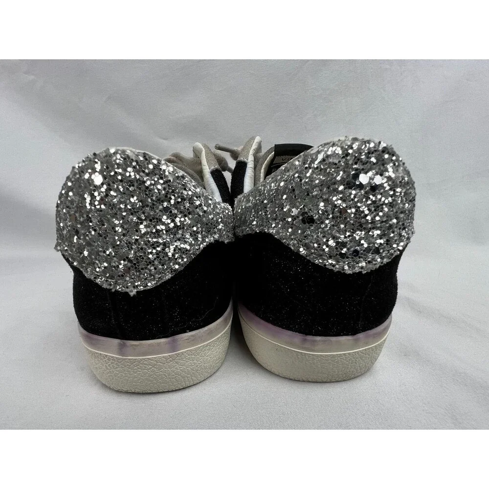 VINTAGE HAVANA Womens 8.5 Sneakers Gray Black Silver Glitter Suede Low Top Shoes